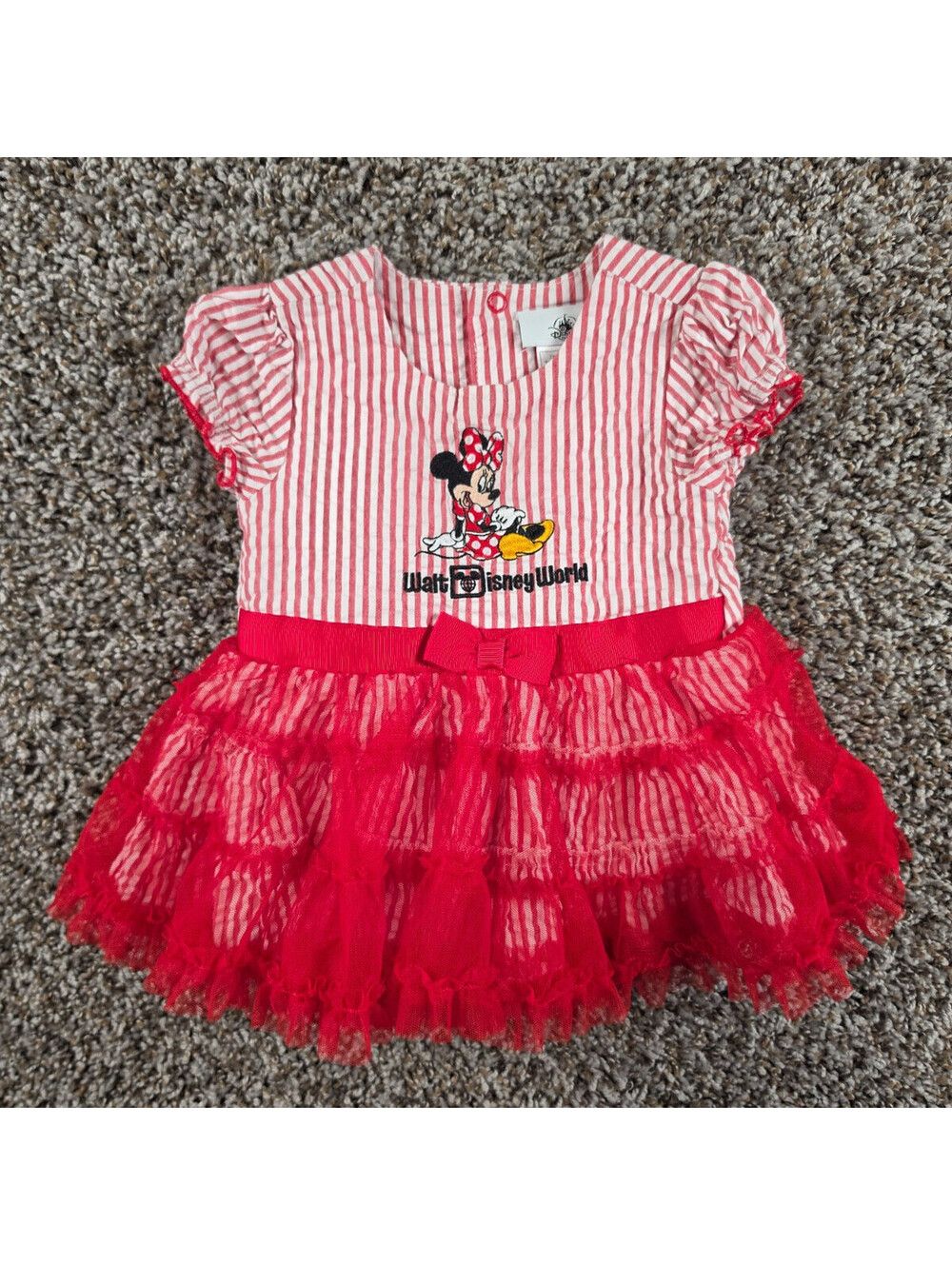 Disney Parks WDW Red Striped Minnie Mouse Tulle Skirt Dress Baby Size 12 months